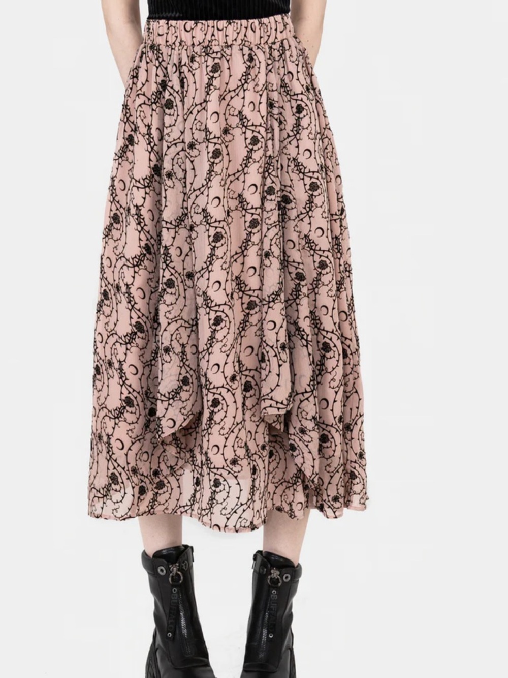 Disturbia Rosethorn Ruffle Midi Skirt - Blush Pink & Black